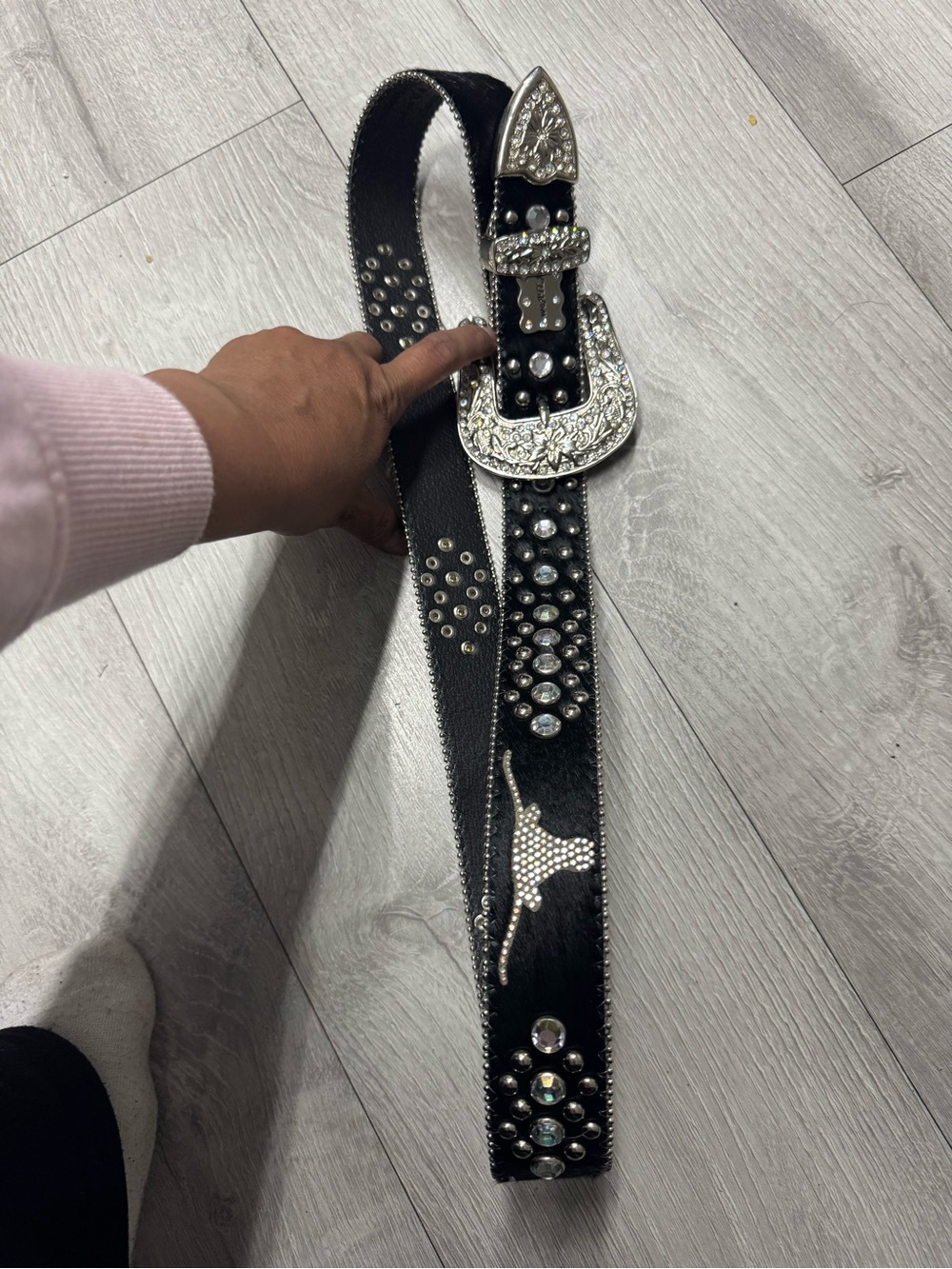 Black Rhinestone Western Belt with Silver-Tone Buckle